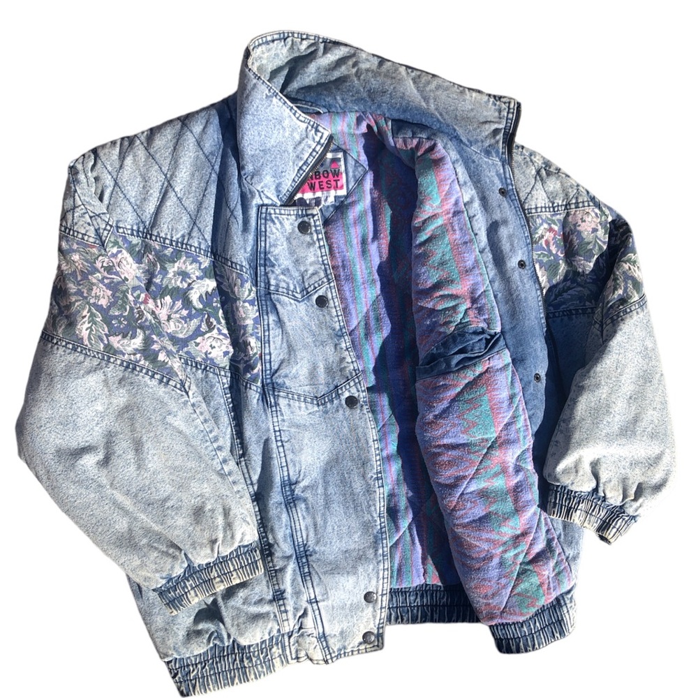 Rainbow West 80s Stone Wash Floral detail Denim Coat